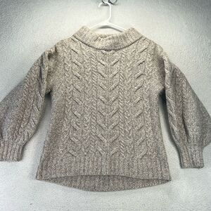 Aran Puff Sleeve Grey Wool Sweater Girls Size XL
